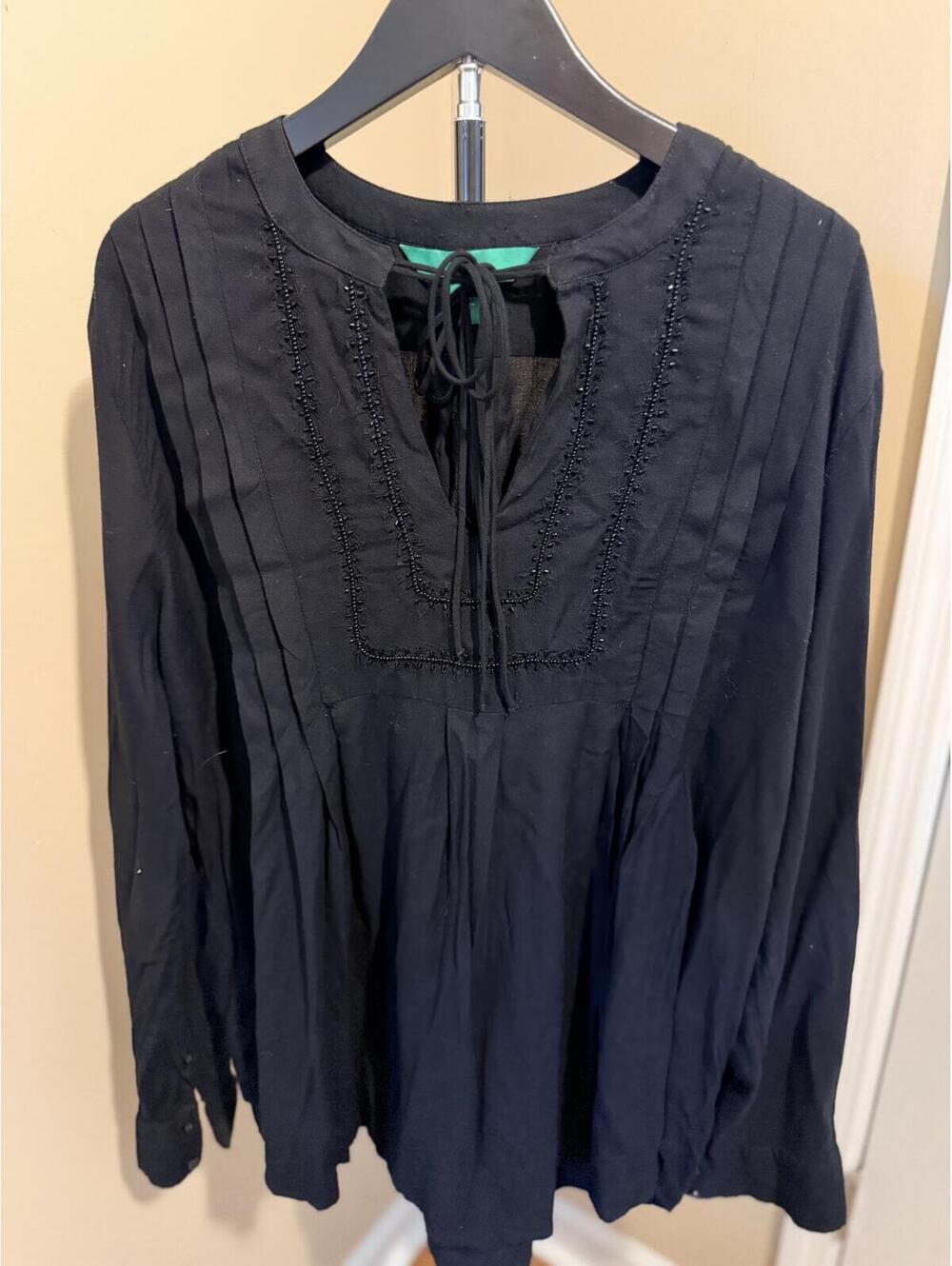 Dip Black Beaded Boho Peasant Blouse XL